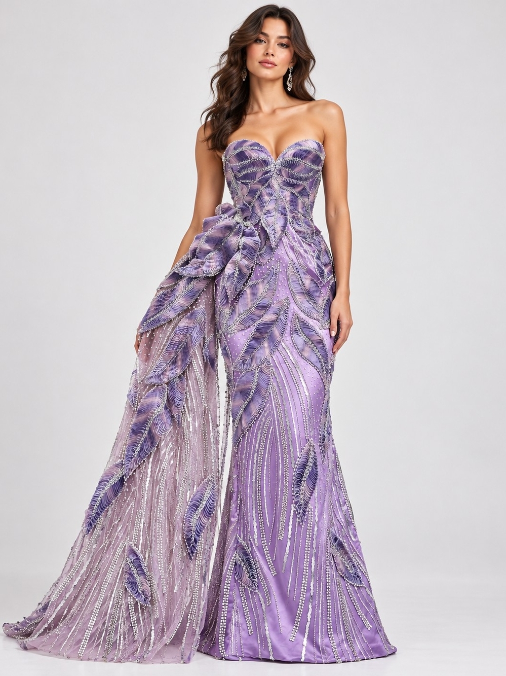 Strapless Lavender Beaded Evening Gown